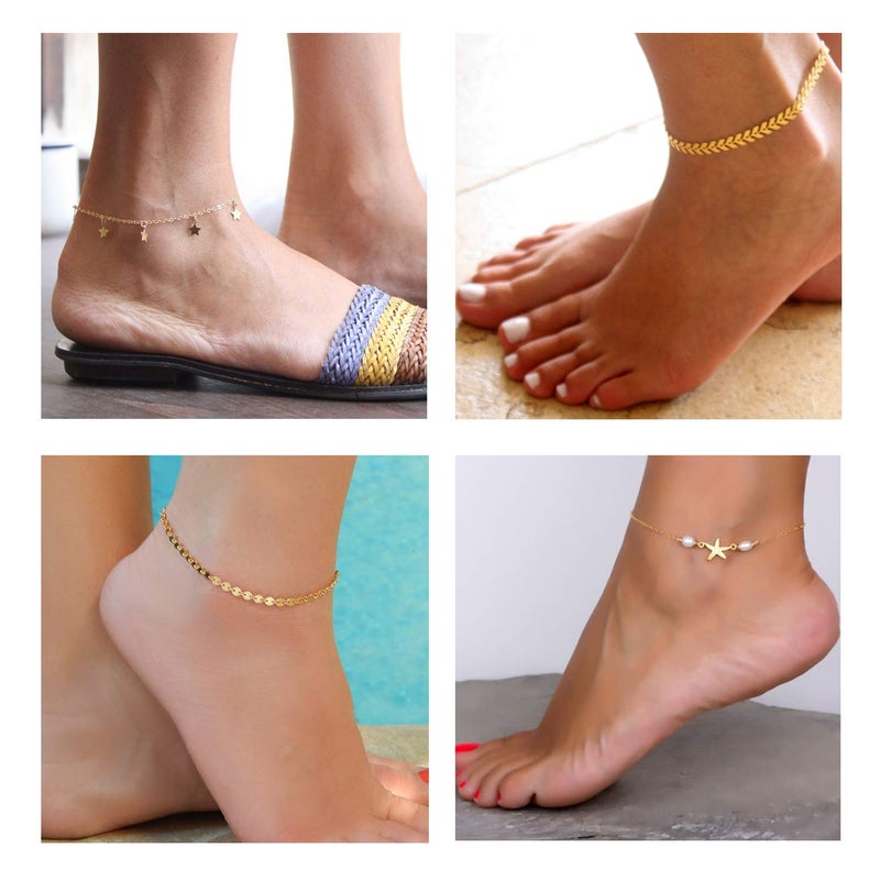 Softones 16Pcs Ankle Bracelets for Women Gold Silver Two Style Chain Beach Anklet Bracelet Jewelry Anklet Set,Adjustable Size - Image 4